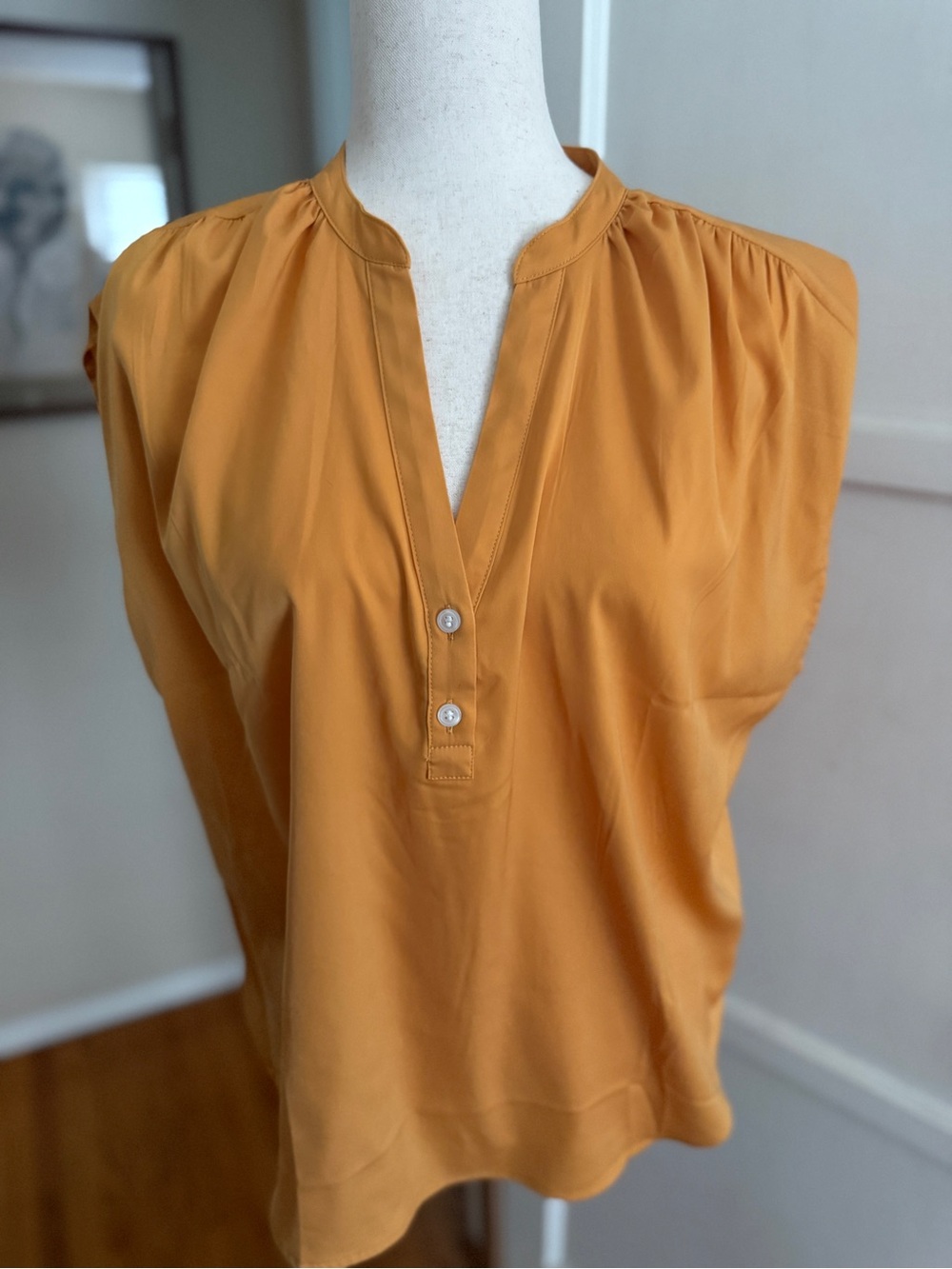 Banana Republic Mustard Split V-Neck Sleeveless Blouse